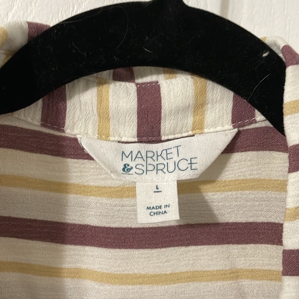 💰Market & Spruce Lightweight Maroon/White/Gold Striped Button Down Shirt Large - Picture 2 of 9